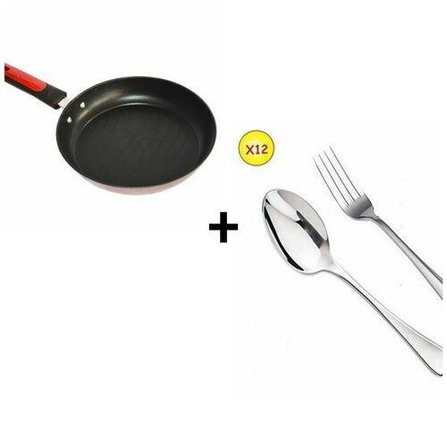 Poêle à Manche (Anti-adhésif) - 24 Cm + 12 Couverts (6 Cuillères Et 6 Fourchettes)