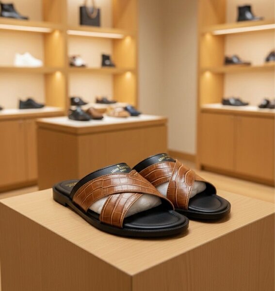 Sandales plates en cuir marron