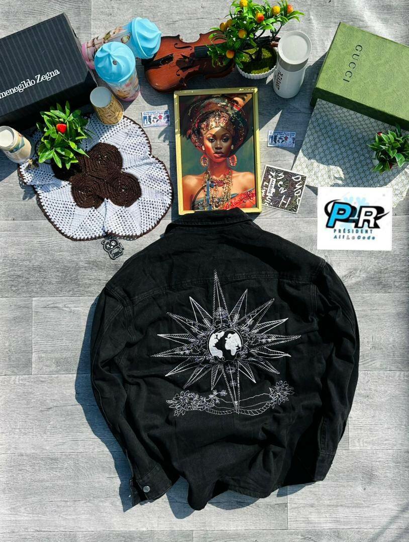 Veste en denim brodée unisexe