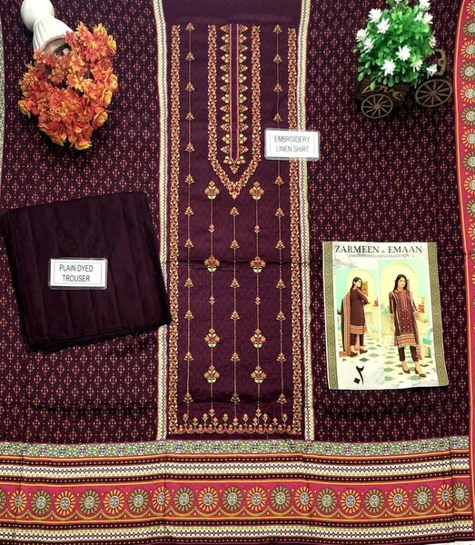 3 PCs Women unstitched Linen