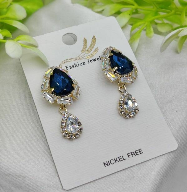 Imported Elegant Royal Blue Earrings With Crystal Accents