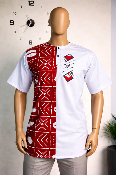 Chemise homme africaine blanche rouge