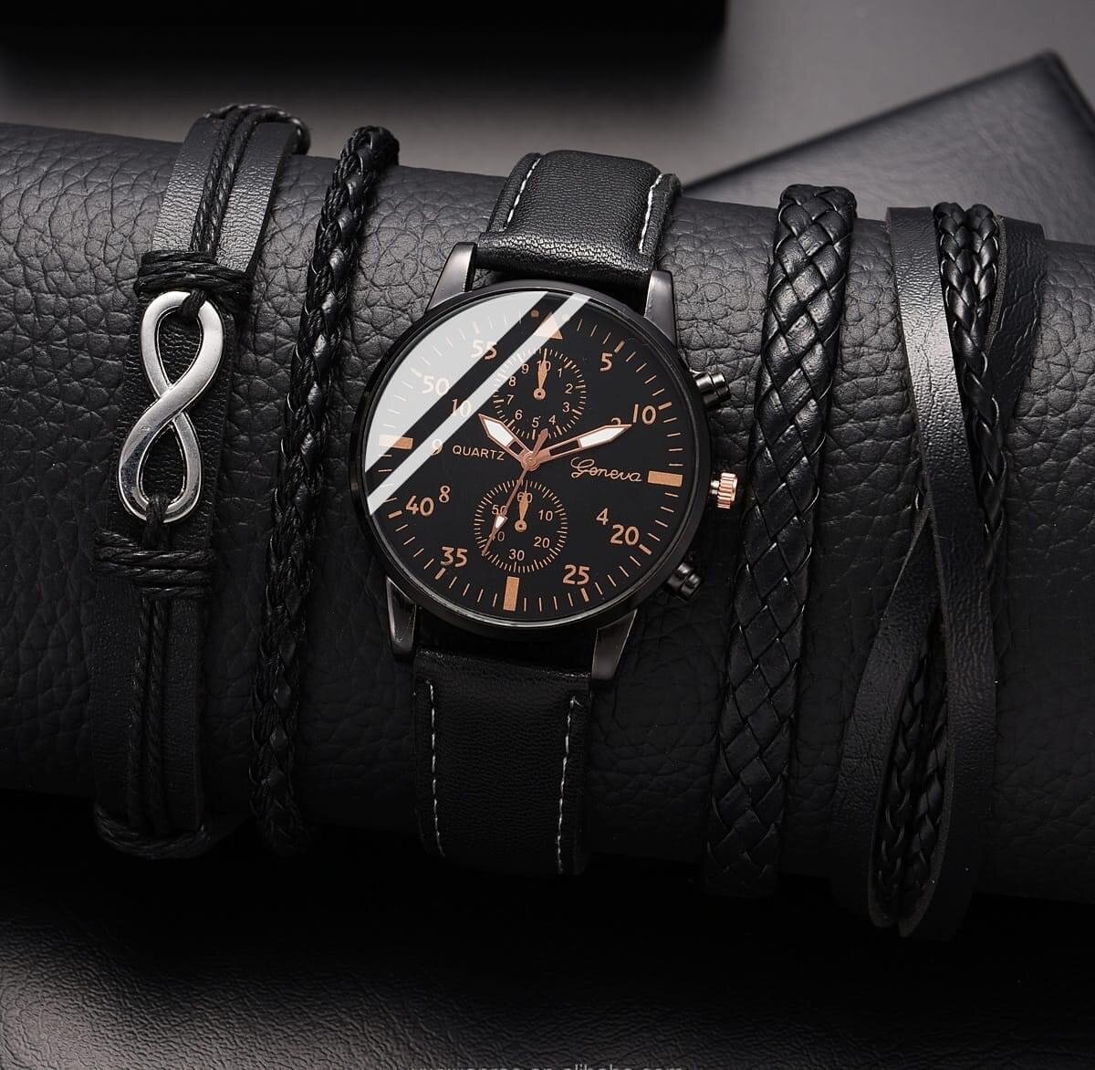 Montre élégante homme en cuir