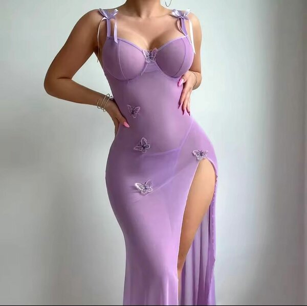 Robe élégante fendue papillons