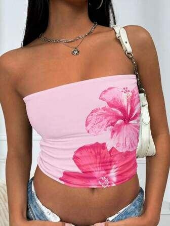 Top bandeau floral femme