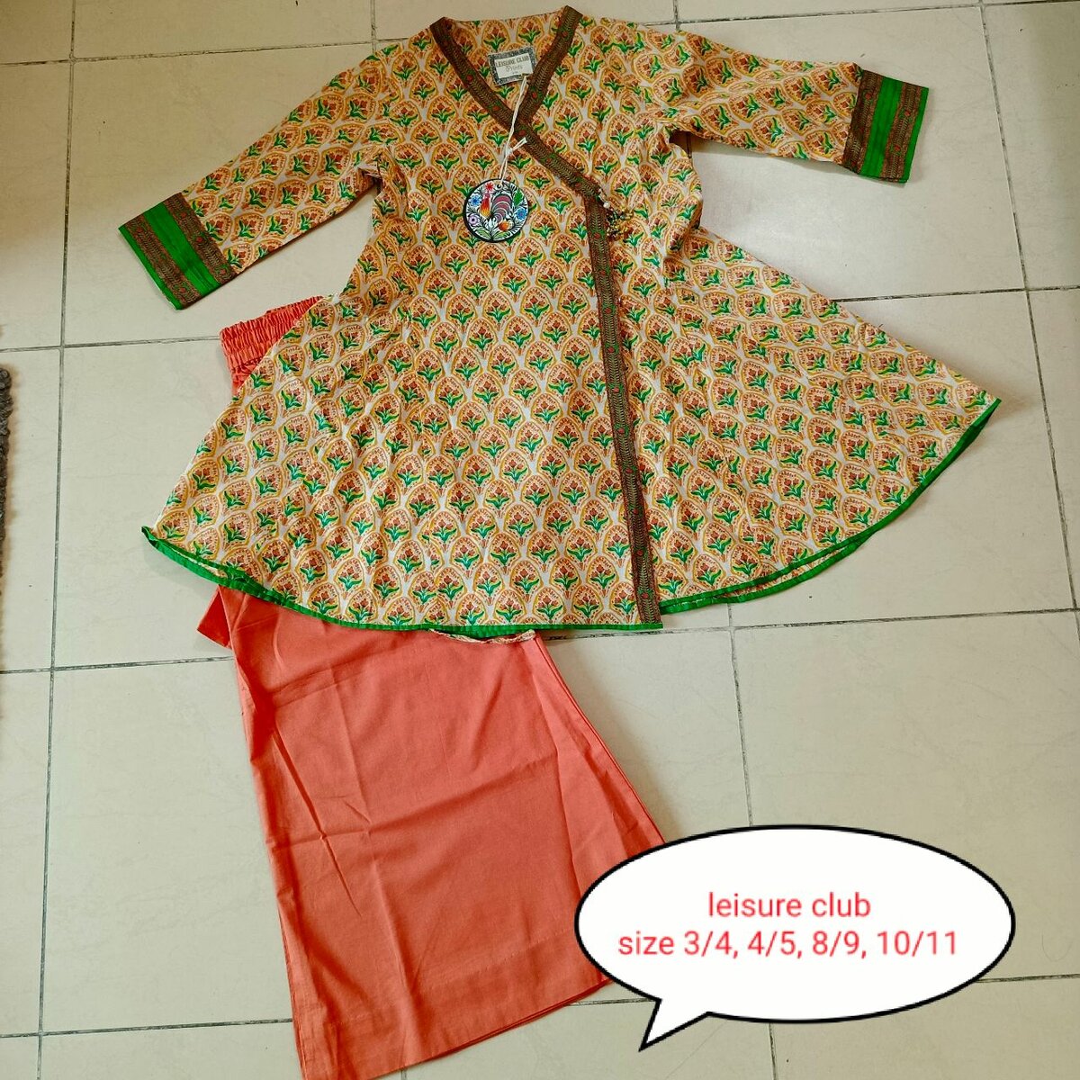 Panel lawn frock with plazzo branded