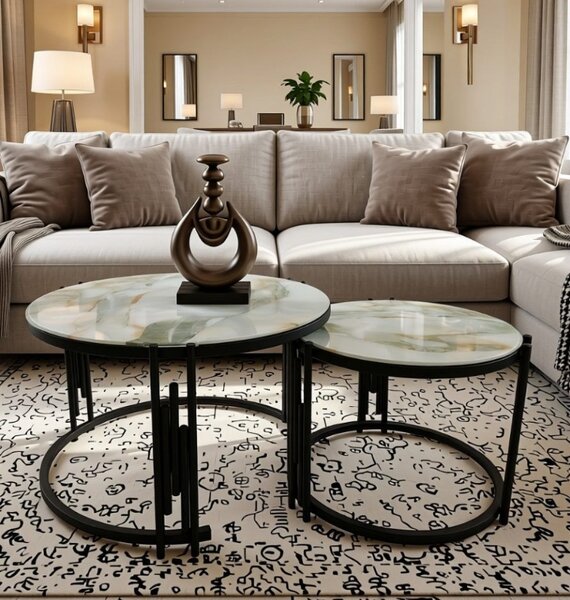 Tables basses rondes en marbre et métal