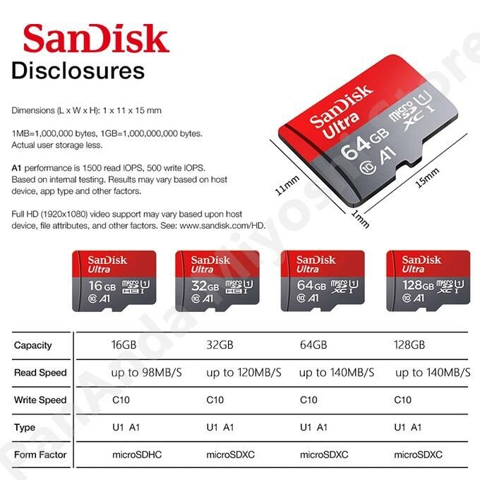 Sandisk Ultra Micro SD TF Memory Flash Card Reading 140MB/S
