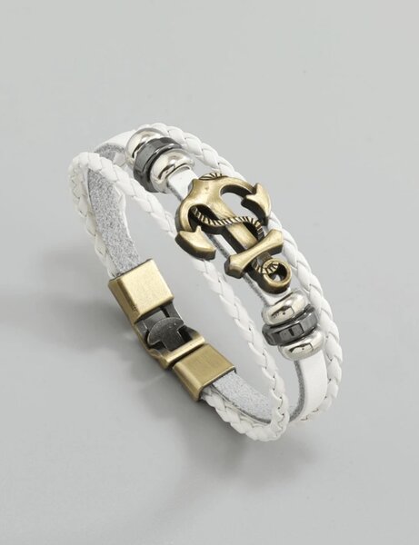 Bracelet Ancre en Cuir Blanc