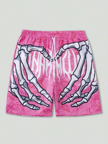 Shorts de bain squelette rose