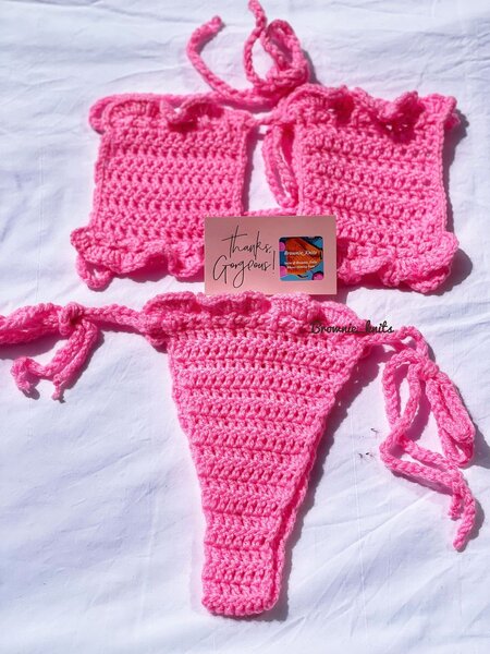 Bikini crochet rose vif