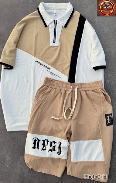Ensemble polo et shorts beige