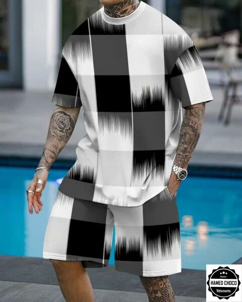 Ensemble homme carreaux noir et blanc