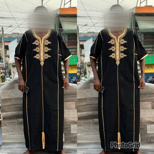 Tunique africaine noire avec broderie dorée pour homme