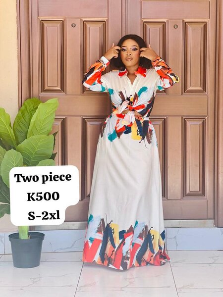 Women's set, white printed shirt and long skirt S-2xl