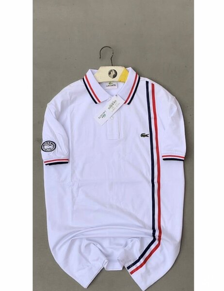 Polo Lacoste Blanc Rayé Homme