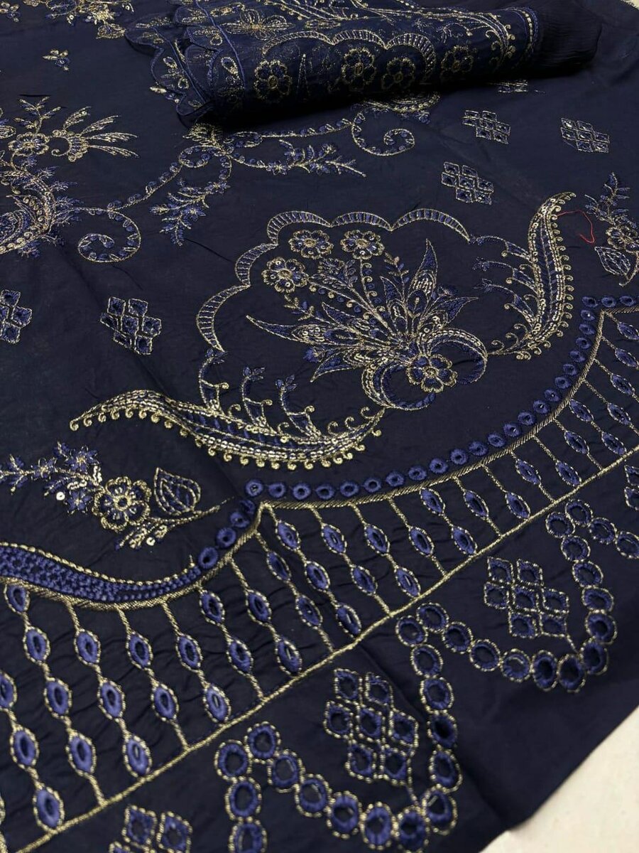 3 pcs women's unstitched Embroidered suit Lawn
