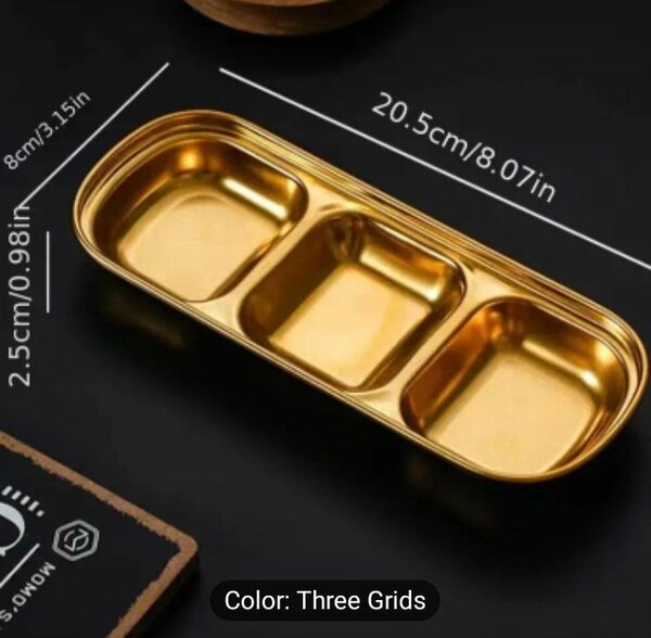 Golden Stainless Steel Seasoning Plate, 3 & 4 Compartments