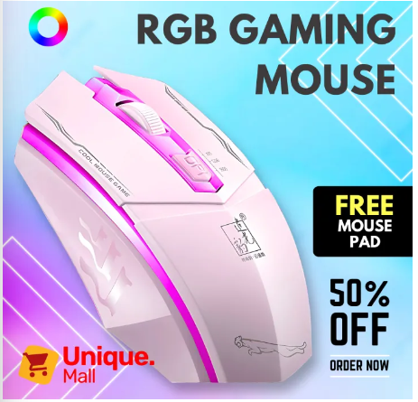 Puma RGB Wired Gaming Mouse + Free Mouse Pad - 4D Optical USB Mouse with 4 Buttons, Adjustable DPI Ergonomic Design, Anti-Slip Grip, Durable Cable, and Colorful LED Lights for PC & Laptop Gaming Setup - Unique Mall