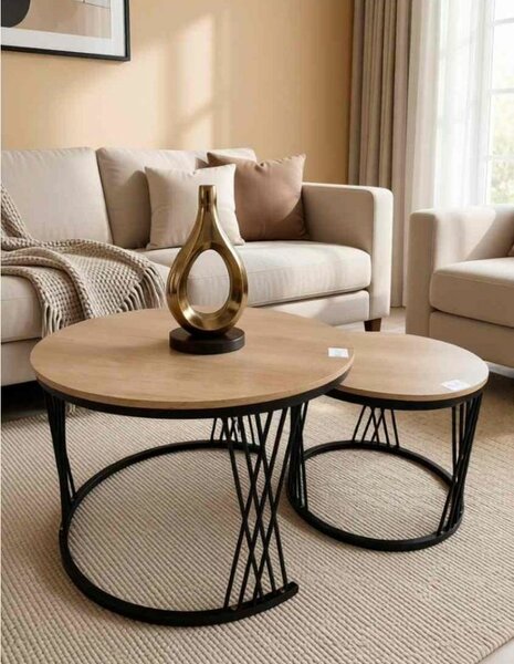 Table basse ronde en bois et métal