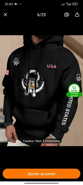 Sweat à capuche astronaute USA