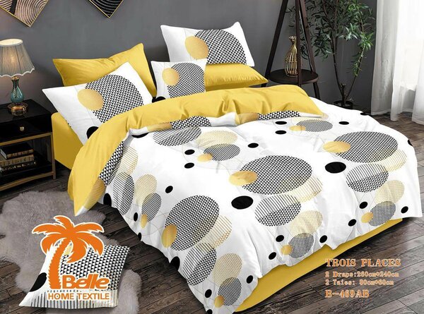 Parure de lit jaune et blanc 3 places B-489 AB