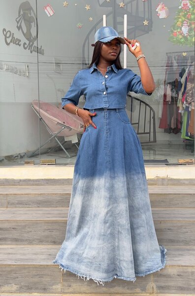 Robe longue en jean dégradé