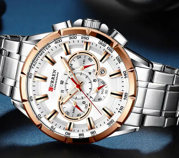 M:8363 Curren White Dial Silver Stainless Steel Chronograph