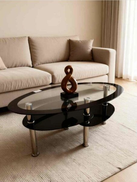 Table basse ovale en verre noir