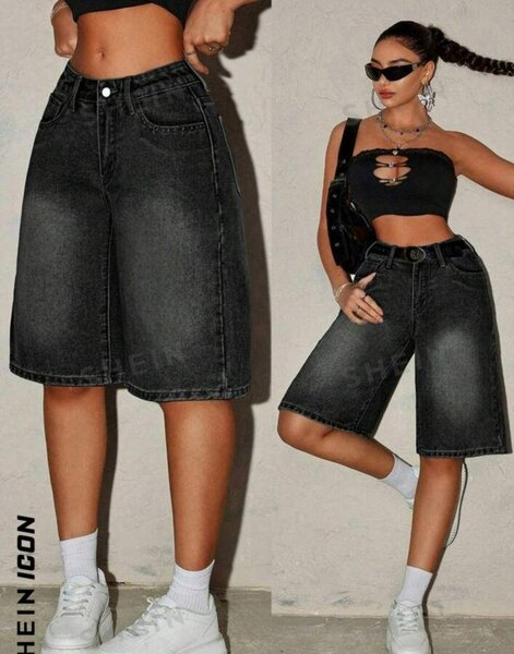Short en jean noir femme