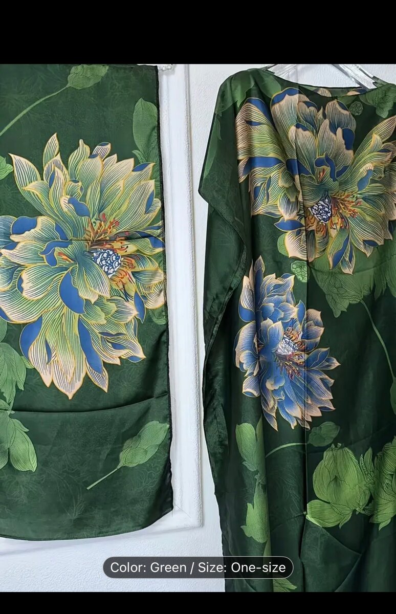 Green Floral Kaftan Dress Maxi Long Robe