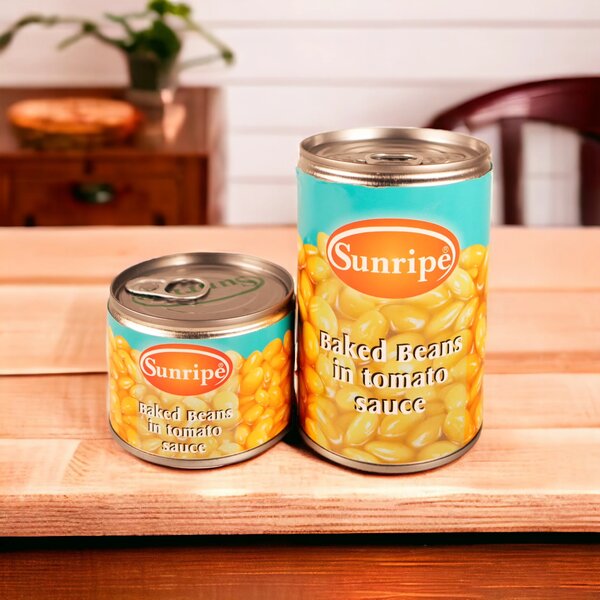 Sweet corn, green peas and baked beans