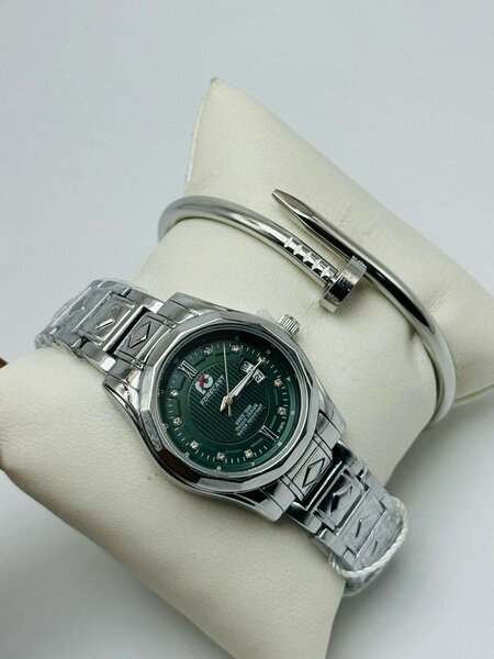 Montre + bracelet gris vert