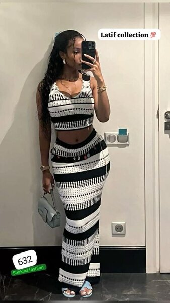 Ensemble Top et Jupe Rayé Femme