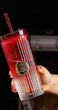 Gradient Color Vertical Stripes Portable Glass Tumbler with Lid and Straw