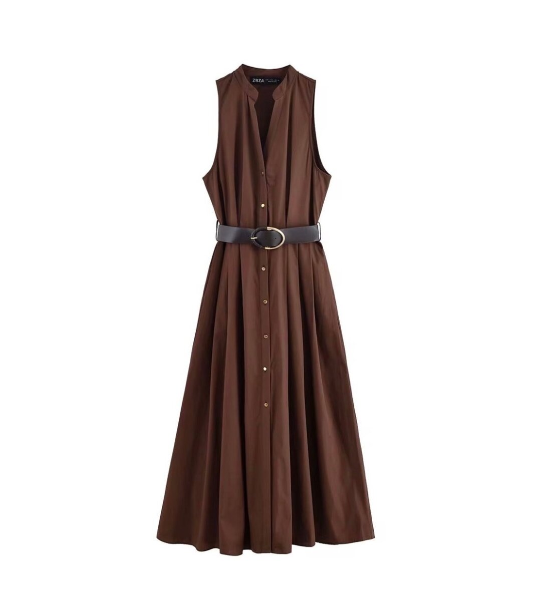 Robe fluide marron ceinturée