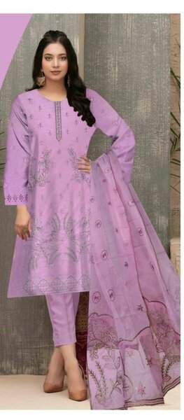 3 pcs women's unstitched Embroidered cotton suit