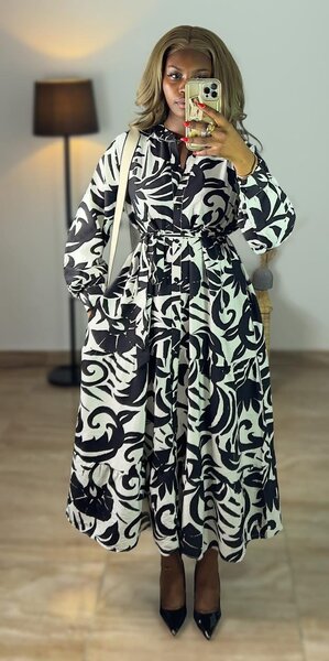 Robe longue fleuri noir et blanc