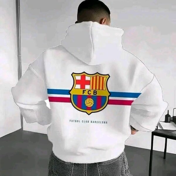 Sweat à capuche FC Barcelone blanc