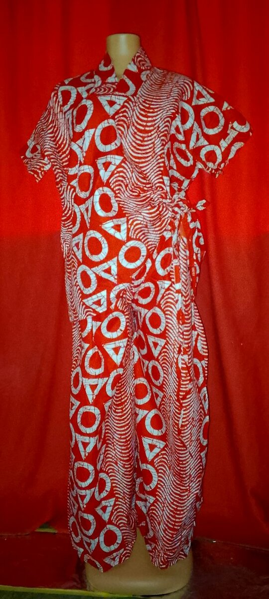 Vibrant Red Print Kaftan Set