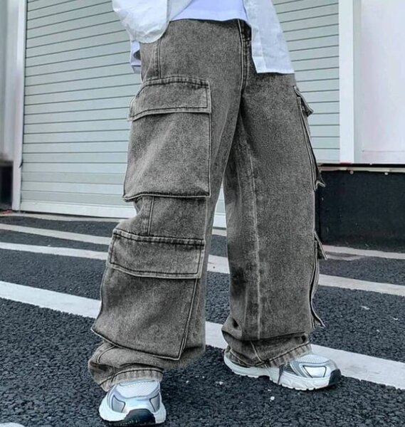 Jean cargo oversize gris