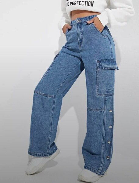 Jeans larges cargo pour femme