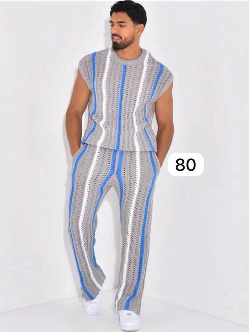 Ensemble tricoté rayé pour hommes