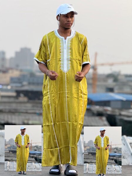 Kaftan homme jaune avec broderie