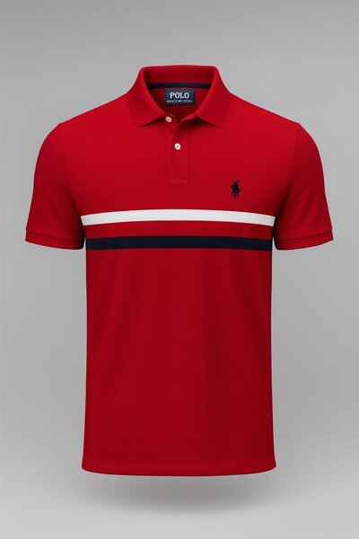 Polo rouge à rayures pour homme
