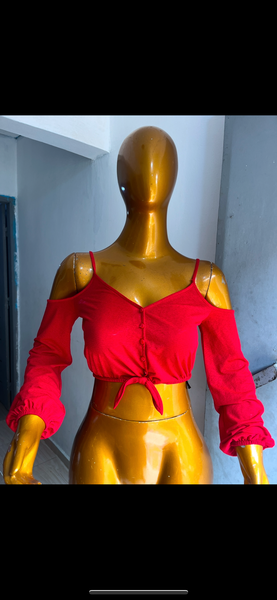 Top rouge bardot femme