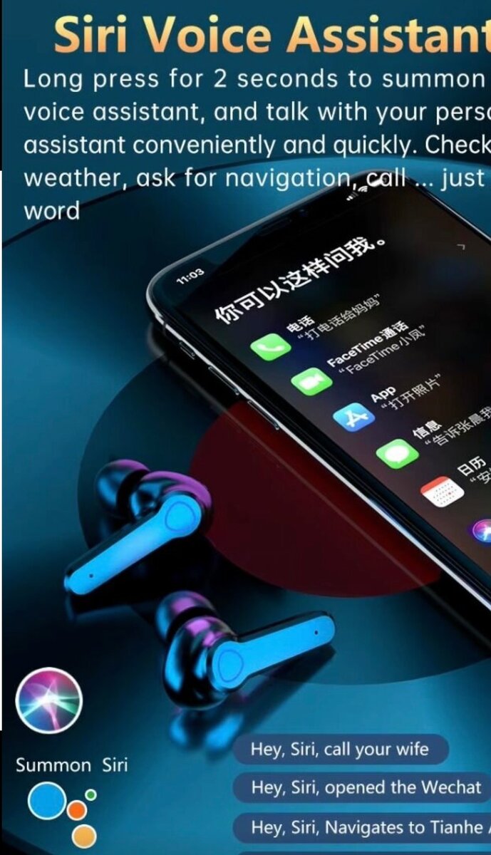 Écouteurs sans fil LED Siri