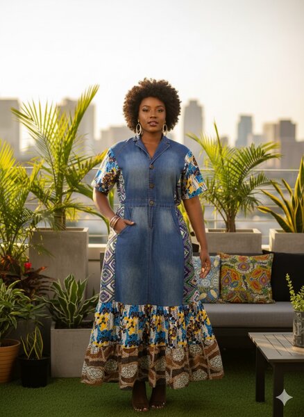 Robe chemise en jean bohème