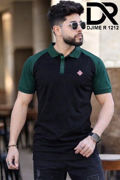 Polo noir et vert pour homme DJIME R 1212
