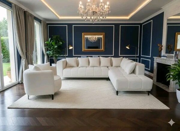 Canapé d'angle design en cuir blanc